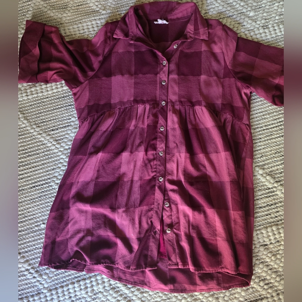 Vici, Entro, Burgundy Dress Shilah Plaid Babydoll Mini Dress, L - Picture 4 of 10